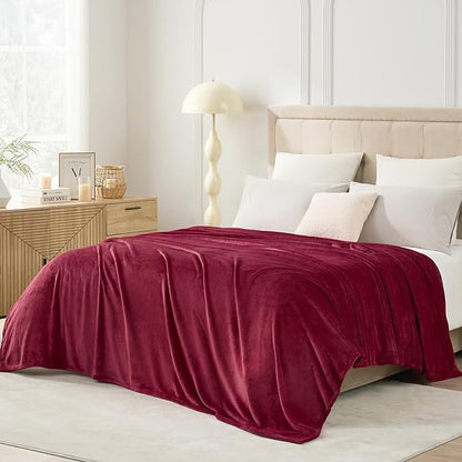 Hansleep Fleece Burgundy Red Throw Blanket, Super Soft Flannel Fuzzy Plush Cozy Blanket for All Seasons, Burgundy Red, Throw 50x60 Inches