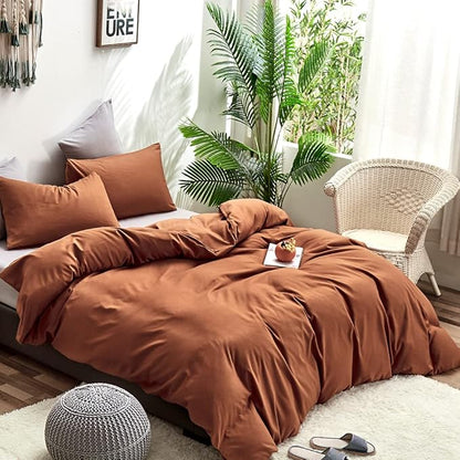 CLOTHKNOW Pumpkin California King Comforter Set 3Pcs Brown Rust Bedding Comforter Sets Soft Terracotta Comforter Caramel Comforter with 2 x Pillow Cases