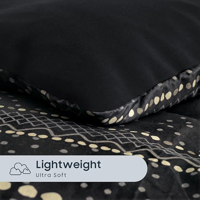 Wake In Cloud - Boho Comforter Set, Farmhouse Bohemian Western Aztec Neutral Aesthetic, Soft Lightweight Bedding, 3 Pieces, Charcoal Black, Queen Size
