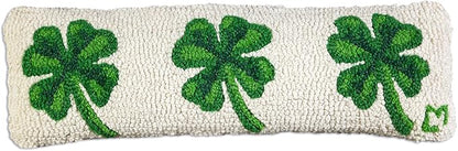 Chandler 4 Corners Artist-Designed 4 Leaf Clover Hand-Hooked Wool Decorative Throw Pillow (8 in x 24 in) St Patrick's Pillow for Couches & Beds - Low Maintenance St Patty's Day Shamrock Lumbar Pillow