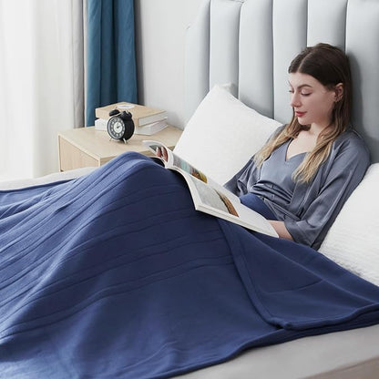 Electric Heated Blanket Twin Size 62"x84", Fast Heating Throw, Soft Fleece for Bed & Sofa, 10 Hours Auto Off & 4 Heating Levels, Machine Washable, Gifts for Grandma & Family-Dark Blue