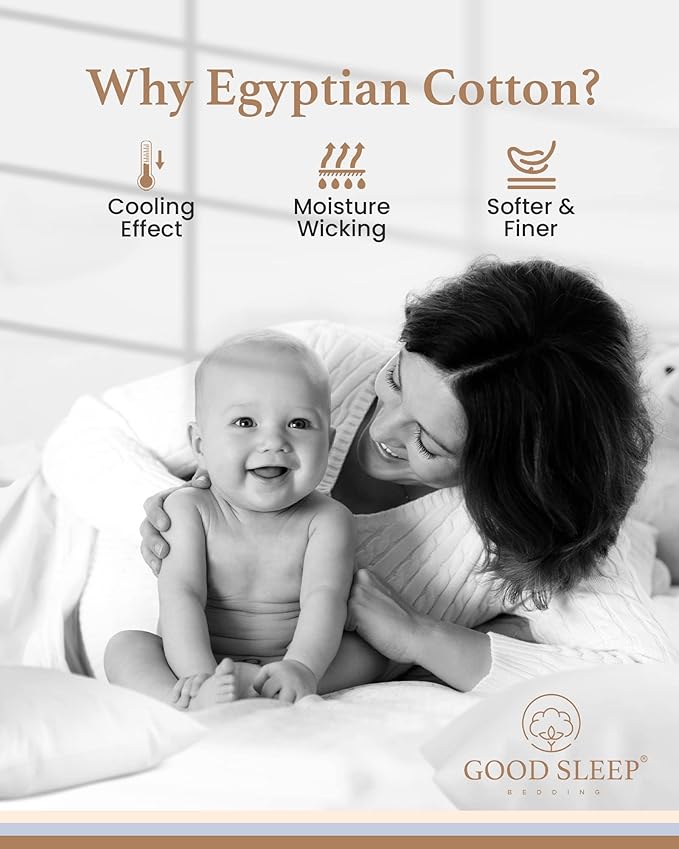 Good Sleep Bedding Olympic Queen Sheets Set, 100% Egyptian Cotton, Luxury 4 Pc Super Queen Sheets Sets, Breathable, Snug Fit, 16" Deep Pocket Fitted Sheet, 2 Pillowcases & 1 Flat Sheet, White