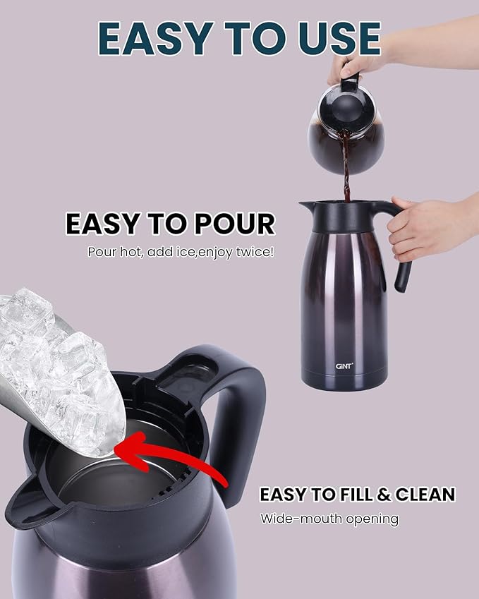 GiNT 1.9L / 64Oz Thermal Coffee Carafe, Insulated Stainless Steel Coffee Carafes for Keeping Hot/Double Walled Vacuum Thermal Carafe (Purple)