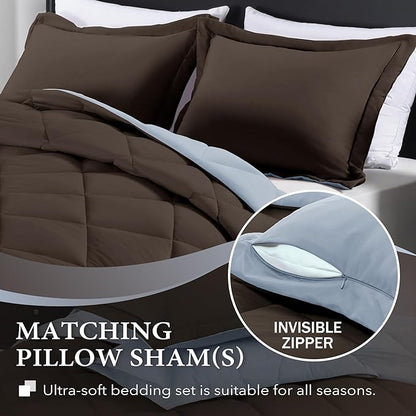 downluxe Twin Comforter Set - Brown and Blue Twin Comforter, Soft Bedding Sets for All Seasons -2 Pieces - 1 Comforter (66"x92") and 1 Pillow Sham(20"x26")