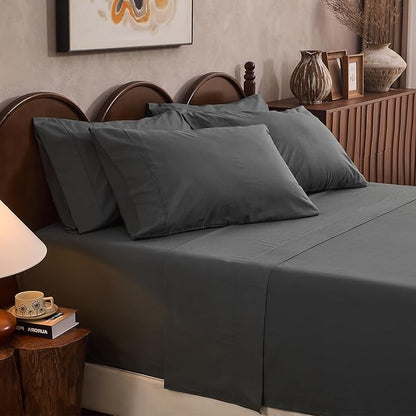 100% Linen Sheet Set Queen Size Extra Deep Pocket Fits 18-24 Inch Mattress, Breathable & Soft, Smooth 6-Piece Set for Thick Mattresses Hotel Luxury Bedding（Queen, Dark Grey）