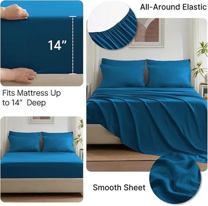 Anluoer King Comforter Set 7 Piece, Teal Bed in a Bag with Sheets, Comforters King Size Bedding Sets with 1 Comforter, 2 Pillow Shams, 2 Pillowcases, 1 Flat Sheet,1 Fitted Sheet