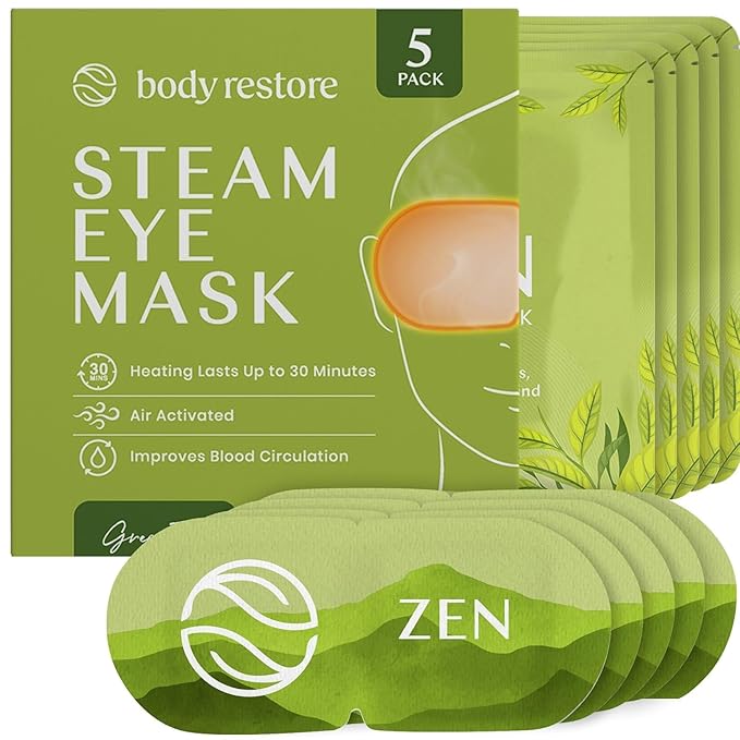 Body Restore Heated Eye Mask for Dry Eyes 5 Pack – Self Heating Warm Compress, Valentines Day Gifts for Her and Him, Birthday Gifts for Women and Men, Stye Eye Treatment, Relaxation – Green Tea