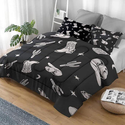 Comforter Set Twin Size, Western Cactus Cowboy Soft 2 Pcs Bedding for Kids and Adults, Boho Cowgirl American Comforter Set with Pillowcase, for Bedroom Bed Decor
