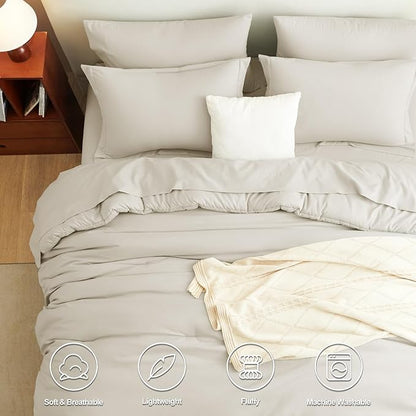 CozyLux Oversized Queen Comforter Set Beige, 7 Pieces Bed in a Bag Comforter Set with Sheets, Soft Bedding Sets with Down Alternative Comforter, Fitted Sheet, Flat Sheet, Pillow Shams and Pillowcases