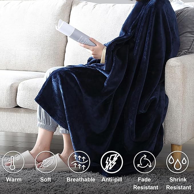 Hansleep Fleece Navy Throw Blanket, Super Soft Navy Blue Throw Blanket Flannel Fuzzy, Plush Cozy Blanket for All Seasons, Navy, Throw 50x60 Inches