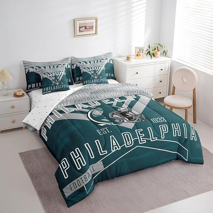 Feelyou Football 7 Pieces Comforter Sets Twin Size Rugby Sports Bedding Set for All Season Football City Bed in a Bag with Comforter, Sheets, Pillowcases & Cushion Cover