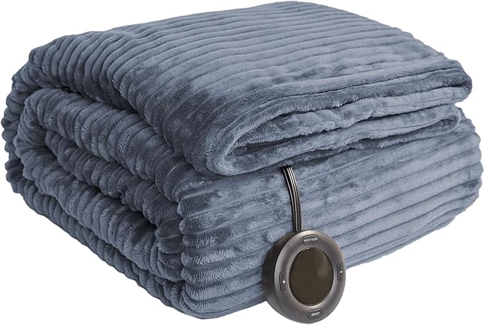 Heated Blanket Twin Size 62"x84",ETL Certification-10 Heating Levels Electric Blanket&1-10 Hour Auto Off,Machine Washable Heating Blanket (Dark Blue)