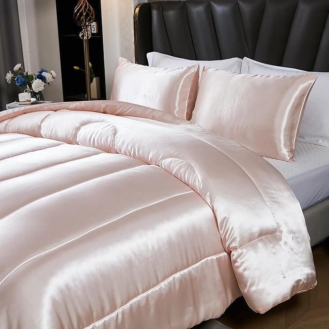 Satin Comforter Set Queen Silk Like Pink Bedding Set Luxury Hotel Silky Bed Home Deocr Sexy Silky Down Comforter Light Pink Bed Set