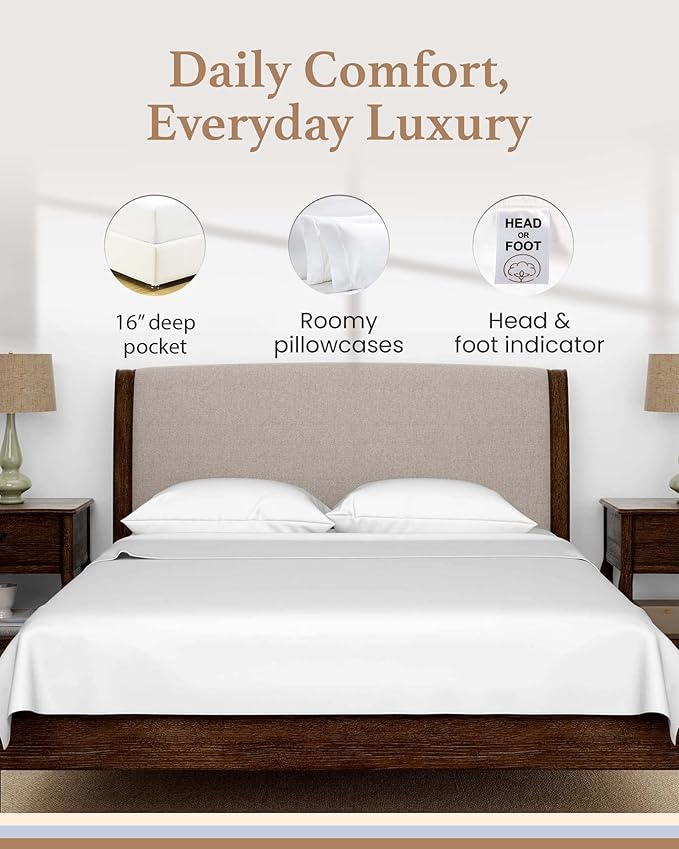 Good Sleep Bedding 600 TC Luxurious White RV Short King Sheets 72 x 75, 100% Egyptian Cotton 4 Piece Set for RV Mattress, Ultra Soft Camping Bed Sheets with 16" Deep Pocket