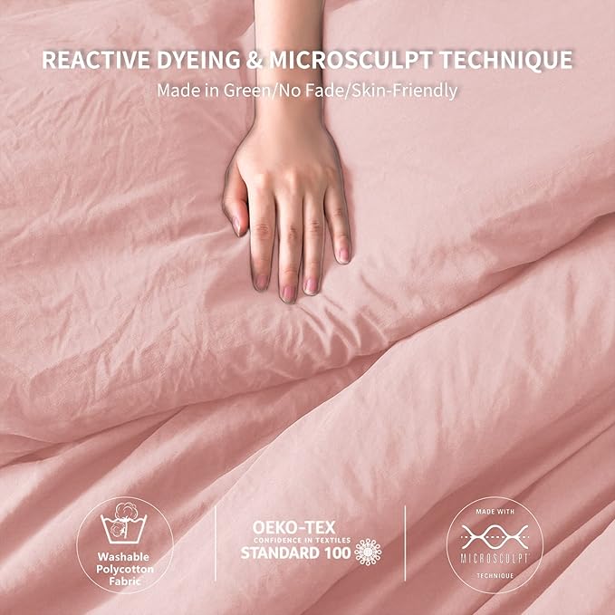 COTTEBED Fluffy Light Pink Comforter Set - Queen/Full Size - Ultra Soft Lightweight Washed Cotton Down Alternative - Blush Pink with Pillow Shams - All Season