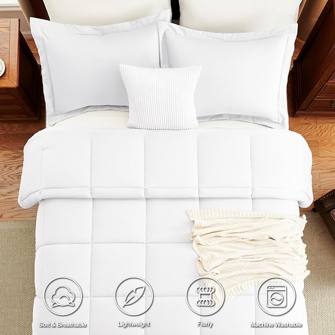 CozyLux Full Size Comforter Sets - White Comforter Full Size, 3 Pieces Box Stitched Bed Set for All Seasons, Soft Lightweight Bedding Sets with 1 Down Alternative Comforter and 2 Pillow Shams