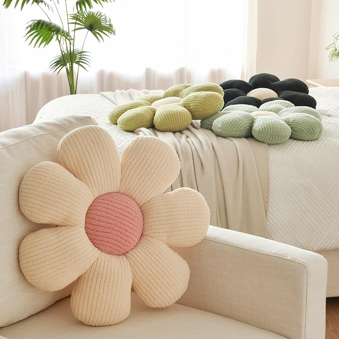 Xuyier Flower Shaped Throw Pillow,Soft Daisy Pillow with Decorative Pillows for Bed Couch Chair Floor, Flower Plush Pillows for Living Room Bed Room Seat Cushion(19.6" Light Green)