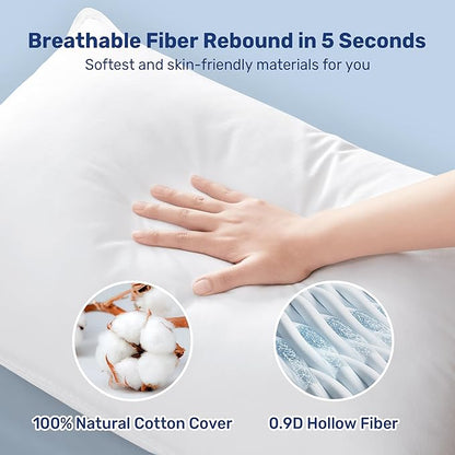UNIKOME Ultra Soft Pillows Queen Size Set of 2 - Hotel Collection Luxury 100% Cotton Cover Down Alternative Bed Pillow, Fluffy Pillows for Back, Stomach or Side Sleepers