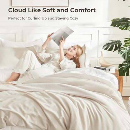 Litanika Comforter King Size Beige, 3 Pieces Lightweight Bedding Comforter Set, Down Alternative Comforter All Season Fluffy Bed Set Gift Choice