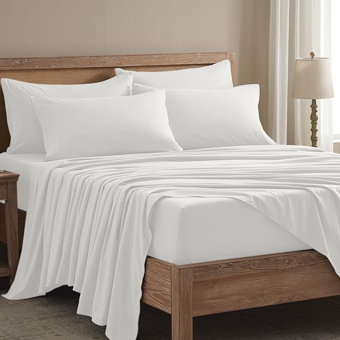 Queen Sheet Set - 6 Piece Sheets Queen Size Bed Set - Breathable & Cooling Hotel Luxury Bedding Set - Soft & Comfy Fully Elasticized 16" Deep Pocket Queen Sheets (Queen White)