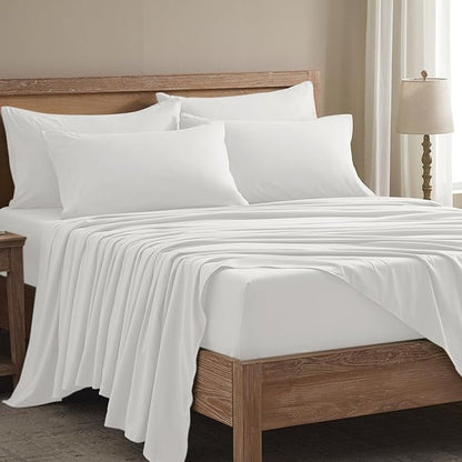 Cal King Size Sheets Set - 6 Piece Luxuriously Soft & Cooling Sheets Cal King Size - Ultra Soft 16" Deep Pocket Cal King Sheet Set - Fitted Sheet & Pillowcase Sets (Cal King White)