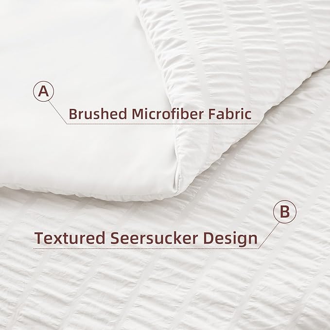 FUANNA Full Size Comforter Sets 7 Pieces, Luxury Seersucker Bed in a Bag Full for All Seasons, Soft Bed Sets with Comforter, Flat Sheet, Fitted Sheet, Pillowcases & Shams for Bedroom, White