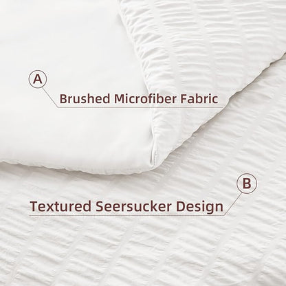 FUANNA White Queen Comforter Set 7 Pieces, Luxury Seersucker Bed in a Bag Queen Size for All Seasons, Soft Bedding Set with Comforter, Flat Sheet, Fitted Sheet, Pillowcases & Shams for Room Decor