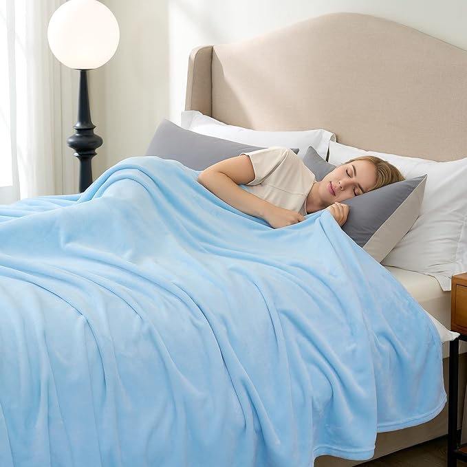 Hansleep Fleece Light Blue Twin Blanket, Super Soft Flannel Fuzzy Plush Cozy Blanket for All Seasons, Light Blue, Twin 60x80 Inches
