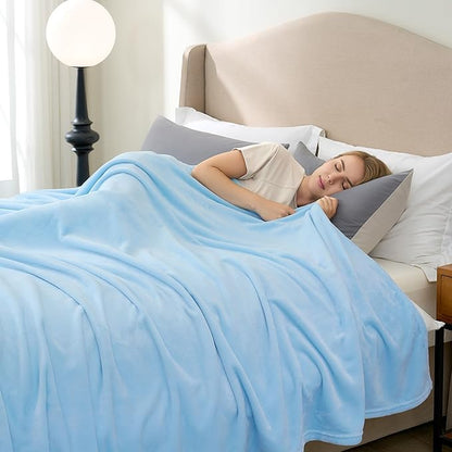 Hansleep Fleece Light Blue King Blanket, Super Soft Flannel Fuzzy Plush Cozy Blanket for All Seasons, Light Blue, King 90x108 Inches