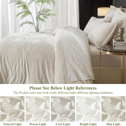 Ivellow Crushed Velvet Comforter Set King Ivory Comforter Set 5pcs Ultra Soft Lightweight Breathable Bedding Set Luxury Cozy Flannel Comforter King Size (1 Comforter,2 Pillow Shams, 2 Euro Shams