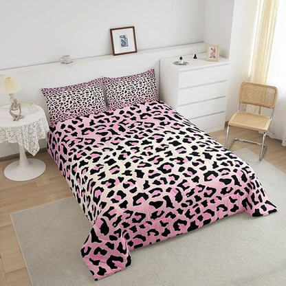 Feelyou Pink Leopard Bedding Set Cheetah Comforter Set for Kids Boys Girls Teens Room Decor Animal Print Comforter King Size Safari Duvet Set 3Pcs