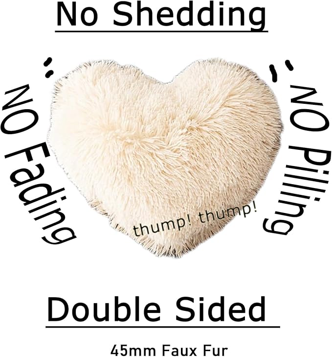 MorroMorn Fluffy Heart Throw Pillows, Shaggy Decorative Pillow for Sofa Couch Bed, Cute Room Decor Decorations for Women Girls Kids (Khaki)