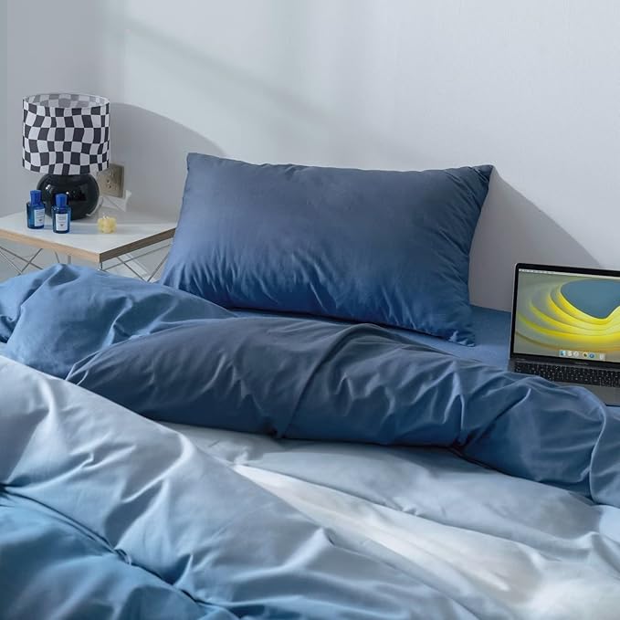 KAREVER Blue Gradient Comforter Set Twin Bedding Set Multicolor Light Blue Bedding Set Gradient Blue Blanket Quilts Blue Color Comforter Set for Twin Bed