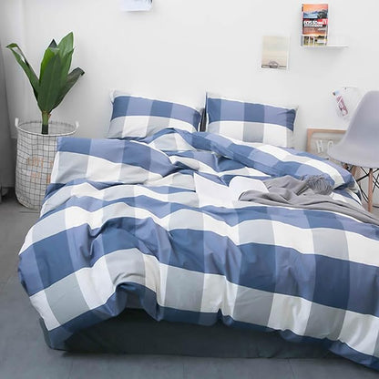HighBuy Twin XL Comforter Set White Blue Modern Buffalo Plaid Comforter Sets Men Boy Geometric Checkered Grid Pattern Bedding Comforter Set Soft Fluffy Gingham Bedding Set Comforter Sets Twin XL Size
