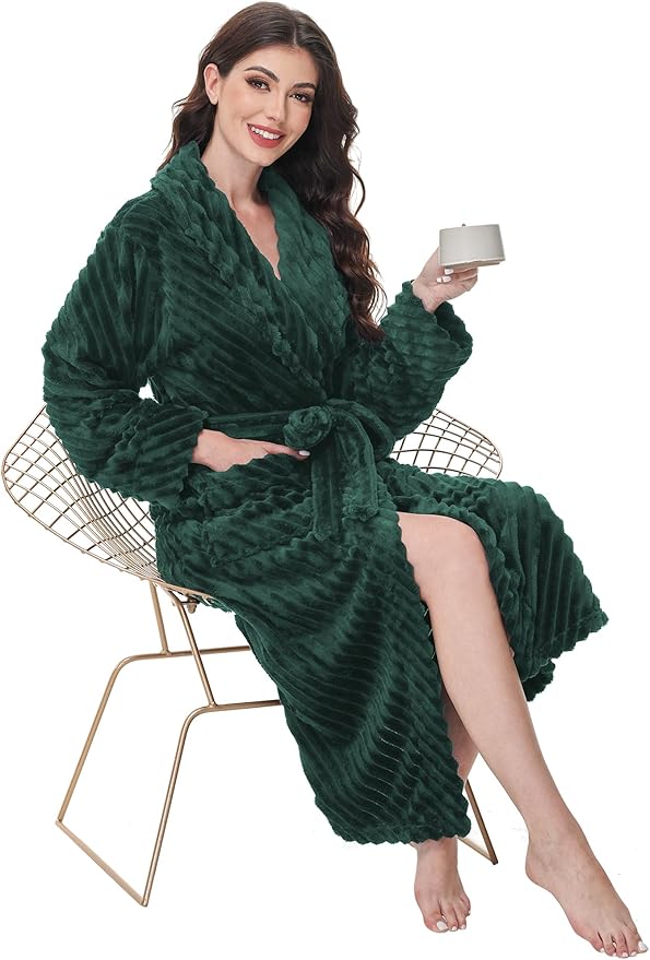 Yurhap Premium Robes for Women - Super Soft Cozy Fleece Womens Robe Plush Long Bathrobe