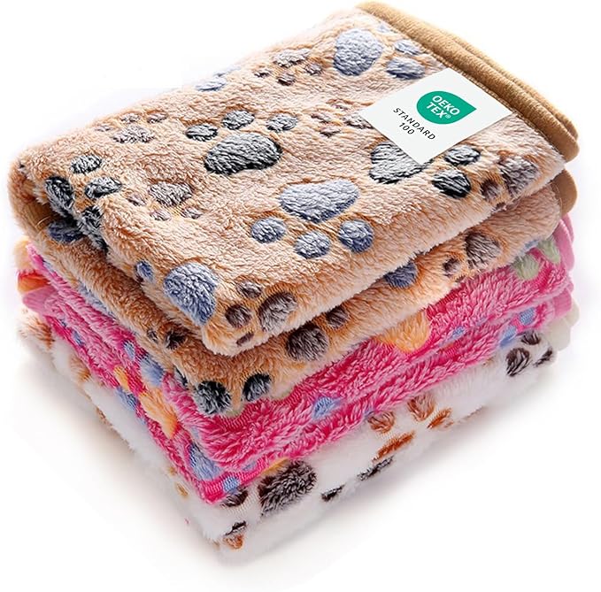 Luciphia 1 Pack 3 Blankets Super Soft Fluffy Premium Fleece Pet Blanket Flannel Throw for Dog Puppy Cat Paw Brown/Pink/White Large(41x31 inch)