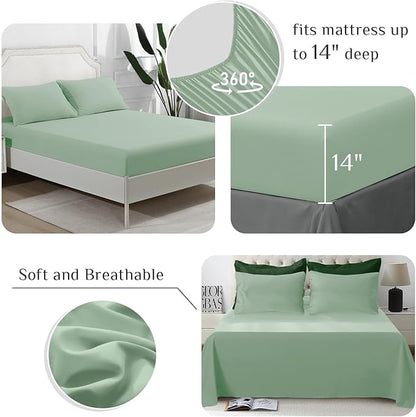 JOLLYVOGUE King Comforter Set, Ultra-Soft Bed in a Bag King Size 7 Pieces, Oeko-TEX Certified Bedding Set with Down Alternative Comforter, Sheets, Pillowcases & Shams, Dark Green & Light Green