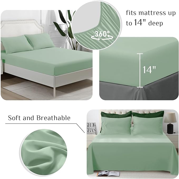 JOLLYVOGUE California King Comforter Set, Ultra-Soft Bed in a Bag 7 Pieces, Oeko-TEX Certified Bedding Set with Down Alternative Comforter, Sheets, Pillowcases & Shams, Dark Green & Light Green