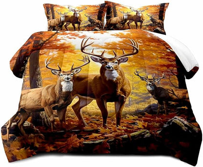 LUVIVIHOME 2PCS Rustic Deer Comforter Set Twin Size, Camo Hunting Bedding, Elk Moose Autumn Woodland Forest Animal Wildlife Hunter Country Lodge Rustic Farmhouse Cabin Bedroom Decor, 1 Pillow Sham