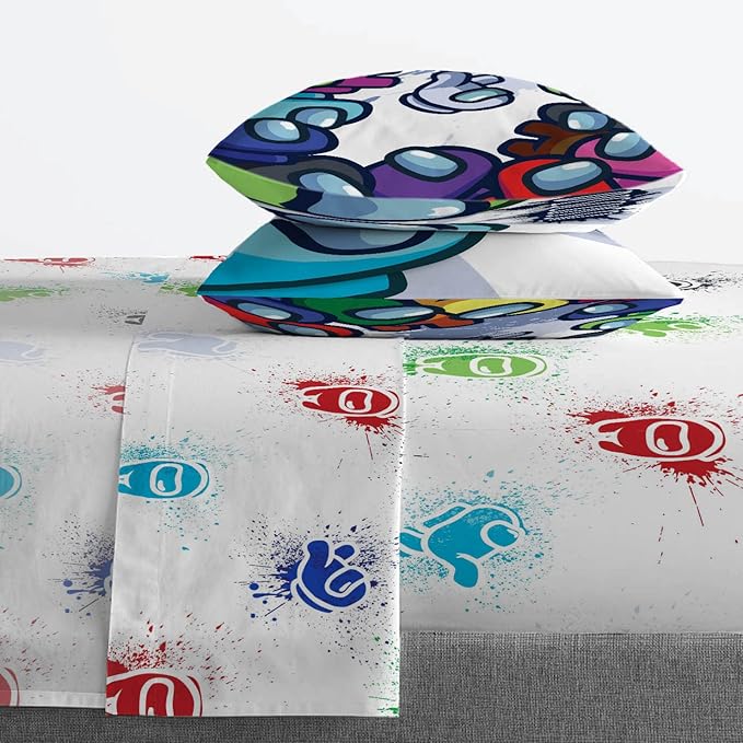Jay Franco Among Us Space Splatter 5 Piece Queen Size Bed Set-Comforter & Sheet Set-Soft Fade Resistant Microfiber (Official Among Us Product)