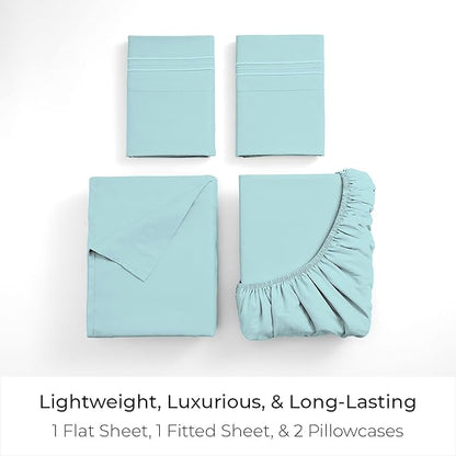 Mellanni King Sheets Set - 4 PC Iconic Collection Bedding - Hotel Luxury, Extra Soft, Cooling Bed Sheets - Wrinkle, Fade, Stain Resistant (King, Aqua)