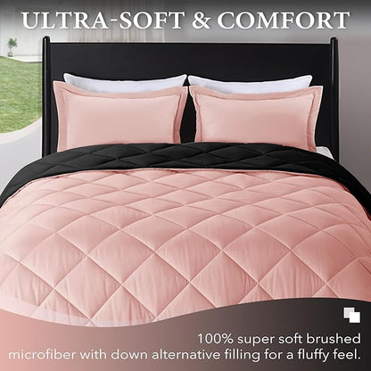 downluxe Twin Comforter Set - Pink and Black Twin Comforter, Soft Bedding Sets for All Seasons -2 Pieces - 1 Comforter (66"x92") and 1 Pillow Sham(20"x26")
