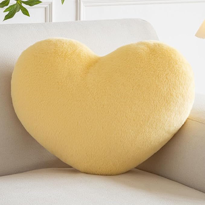 Xiashrk Heart Pillow, Heart Shaped Pillow for Bed Couch, Soft Decorative Heart Throw Pillow, Cute Decorate Pillows, Heart Pillows for Bedroom Living Room (Yellow, Large 19.6"x15.7")