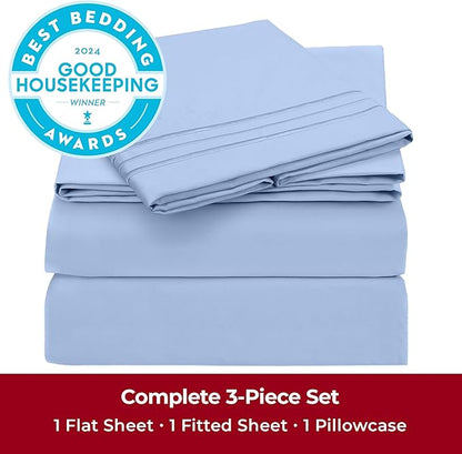 Mellanni Twin XL Sheets Set - 3 PC Iconic Collection Bedding - Hotel Luxury, Extra Soft, Cooling Bed Sheets - Wrinkle, Fade, Stain Resistant (Twin Extra Long, Sky Blue)