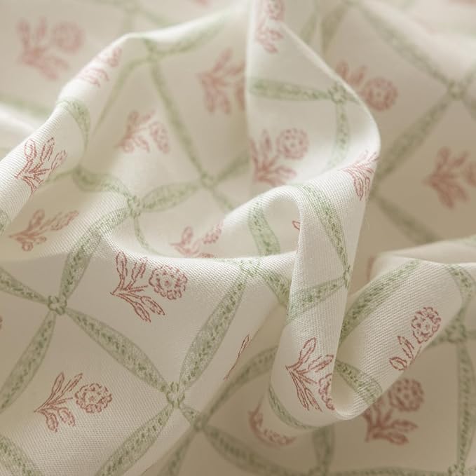 HighBuy Vintage Floral Comforter Set King Size Cozy Fluffy Pink Flower Grids Print Comforter with 2 Bowknot Bow Tie Pillowcases Farmhouse Chic Coquette Aesthetic Bedding Comforter Set