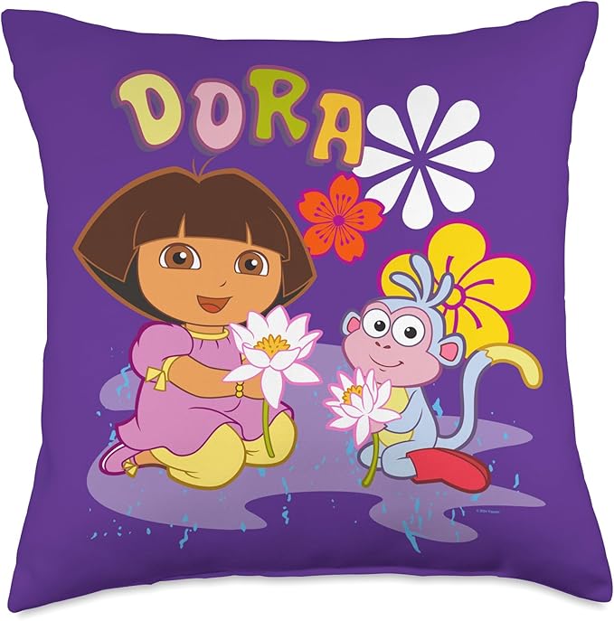 Dora The Explorer Boots The Monkey Flowers in The Rain Throw Pillow