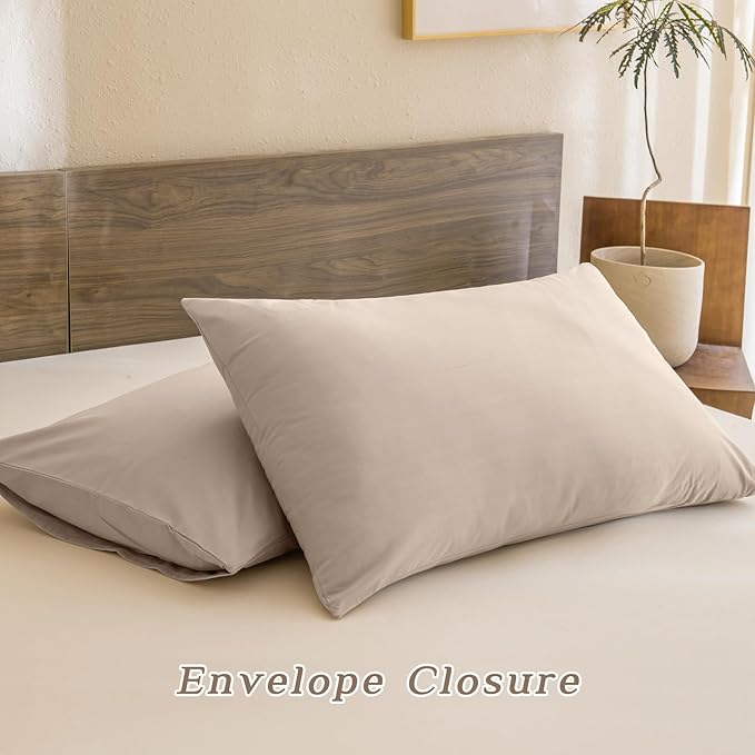 CozyTide Cotton Queen Comforter Set,Solid Lightweight Fluffy Beige Khaki Bedding Comforters & Sets Vintage Aesthetic Queen Bedding Set for All Season