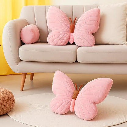 Sratte 2 Pack Butterfly Pillows Pink Throw Pillows Soft Stuffed Seat Cushion Pad Decorative Plush Pillow for Bedroom, Living Room Sofa Couch Bed Girls Nursery Home Decor Gift