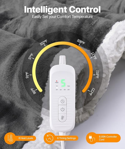 Electric Heated Blanket - Wearable Heated Blanket Throw with Foot Pockets, Sleeves Flannel & Sherpa Wearable Blanket 8 Heating Levels & Timer Snuggle Blankets for Home Office -50*60" Robes for Women