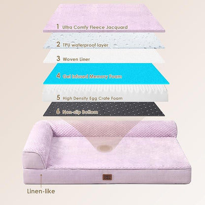 EHEYCIGA Extra Large Dog Bed Othorpedic, Memory Foam XL Dog Bed with Washable Removable Cover, Waterproof Pet Sofa Couch XLarge Size Dogs with Nonskid Bottom, 44x32x6.5, Lilac